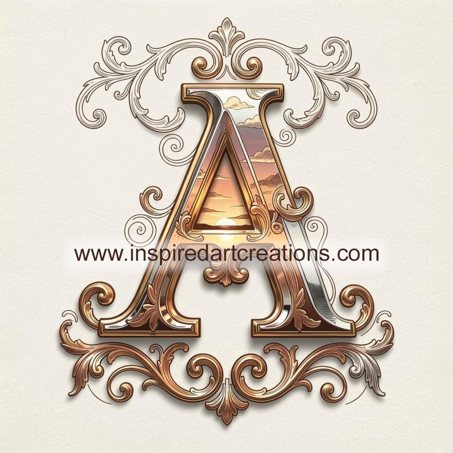 Elegant Letter A Sunset Monogram Vinyl Sticker | InspiredArtCreations