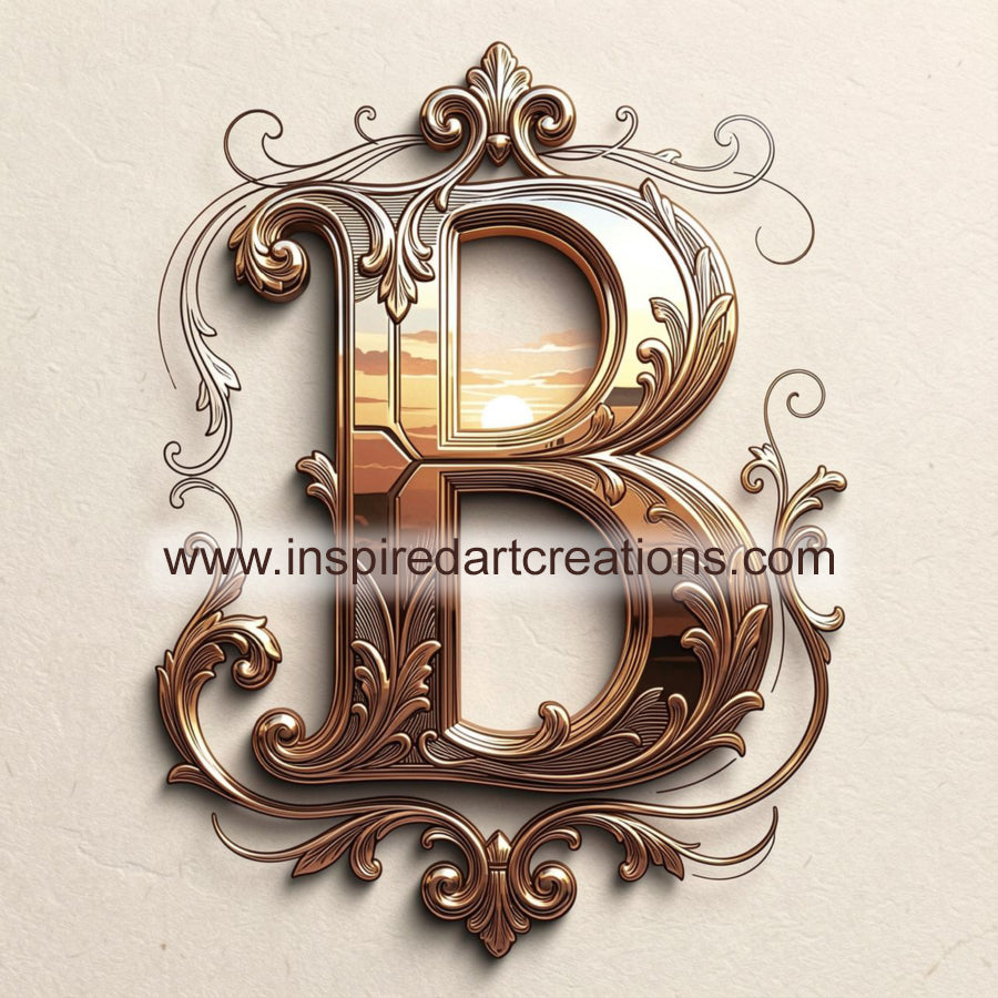 Elegant Letter B Sunset Monogram Vinyl Sticker | InspiredArtCreations