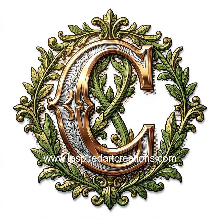Elegant Letter C Heritage Monogram Vinyl Sticker | InspiredArtCreations