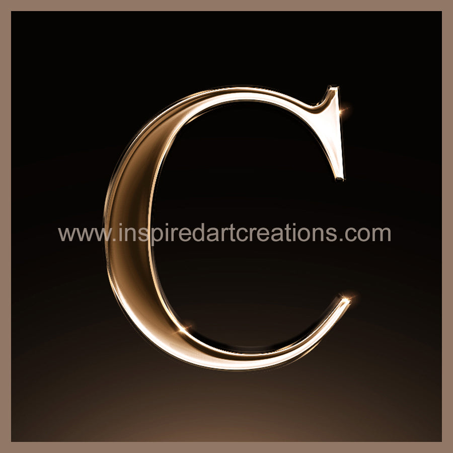 Letter C Signature Gold Monogram Vinyl Sticker | InspiredArtCreations