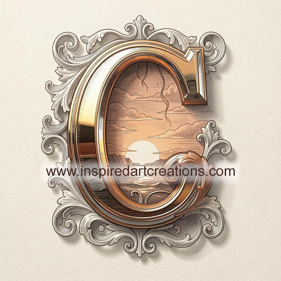 Elegant Letter C Sunset Monogram Vinyl Sticker | InspiredArtCreations