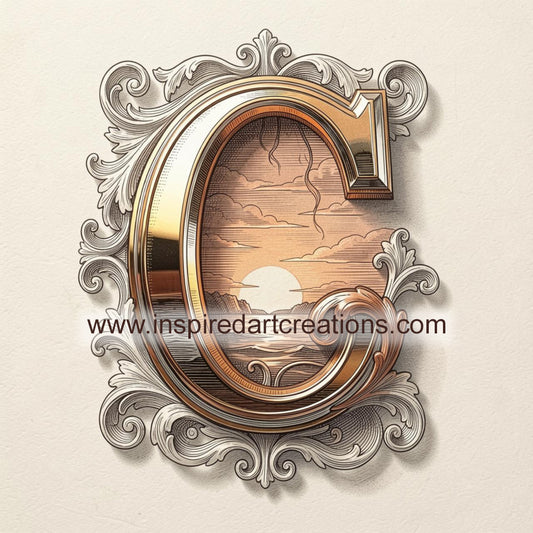 Elegant Letter C Sunset Monogram Vinyl Sticker | InspiredArtCreations