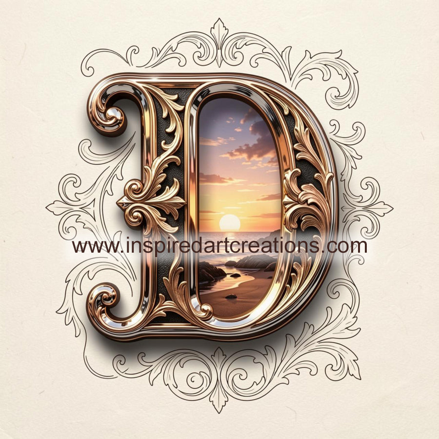 Elegant Letter D Sunset Monogram Vinyl Sticker | InspiredArtCreations