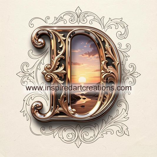 Elegant Letter D Sunset Monogram Vinyl Sticker | InspiredArtCreations