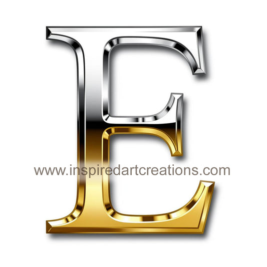 Elegant Letter E Gold & Silver Monogram Vinyl Sticker | InspiredArtCreations