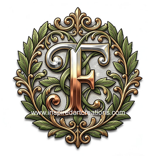 Elegant Letter F Heritage Monogram Vinyl Sticker | InspiredArtCreations