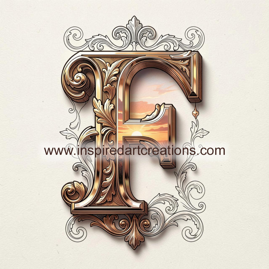 Elegant Letter F Sunset Monogram Vinyl Sticker | InspiredArtCreations