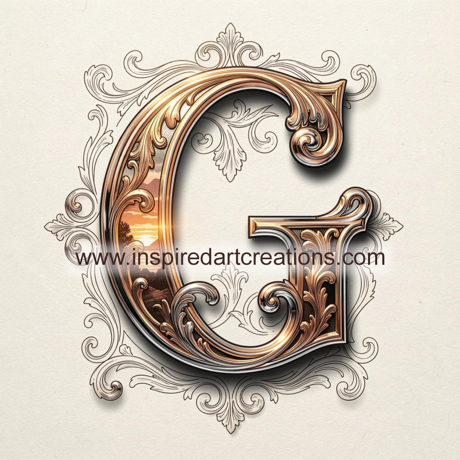 Elegant Letter G Sunset Monogram Vinyl Sticker | InspiredArtCreations