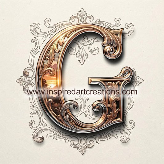 Elegant Letter G Sunset Monogram Vinyl Sticker | InspiredArtCreations