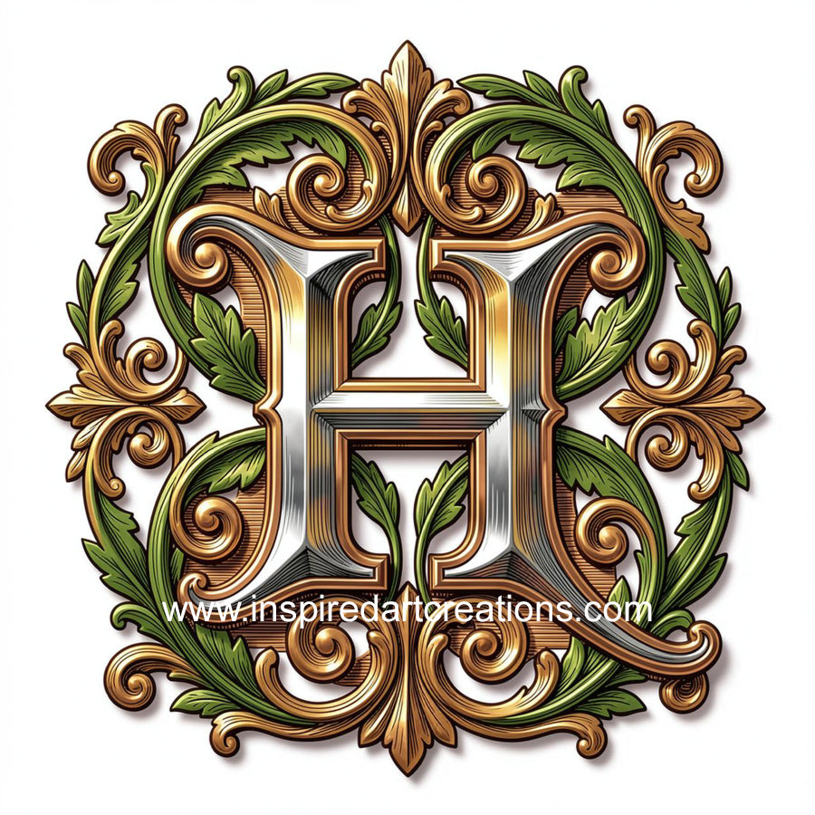 Elegant Letter H Heritage Monogram Vinyl Sticker | InspiredArtCreations