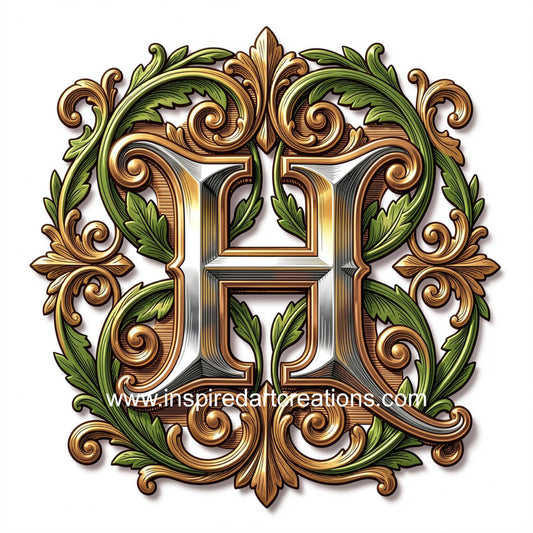 Elegant Letter H Heritage Monogram Vinyl Sticker | InspiredArtCreations