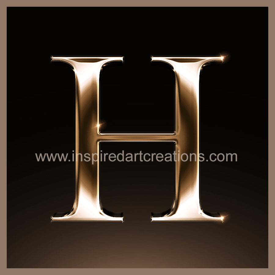 Letter H Signature Gold Monogram Vinyl Sticker | InspiredArtCreations