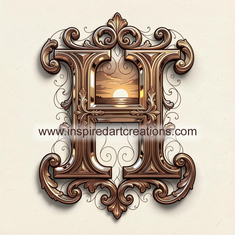 Elegant Letter H Sunset Monogram Vinyl Sticker | InspiredArtCreations