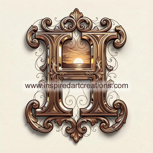 Elegant Letter H Sunset Monogram Vinyl Sticker | InspiredArtCreations