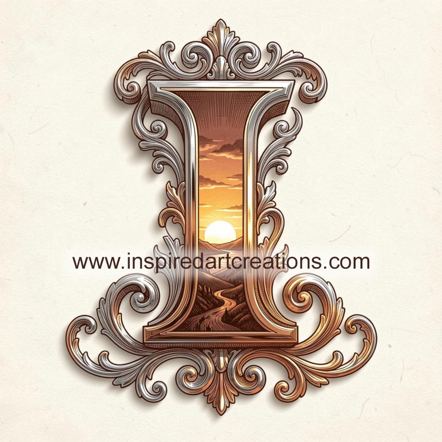 Elegant Letter I Sunset Monogram Vinyl Sticker | InspiredArtCreations