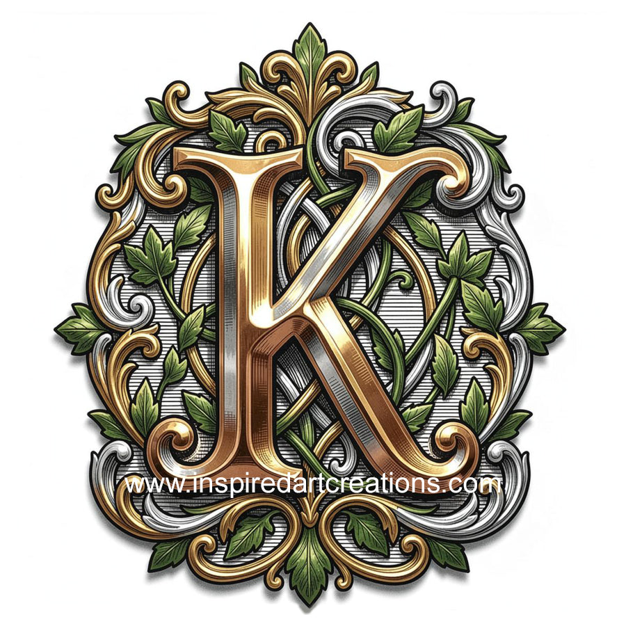 Elegant Letter K Heritage Monogram Vinyl Sticker | InspiredArtCreations