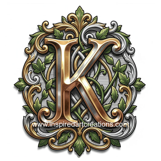 Elegant Letter K Heritage Monogram Vinyl Sticker | InspiredArtCreations