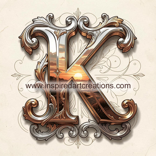 Elegant Letter K Sunset Monogram Vinyl Sticker | InspiredArtCreations