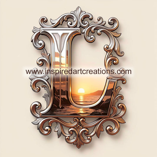 Elegant Letter L Sunset Monogram Vinyl Sticker | InspiredArtCreations