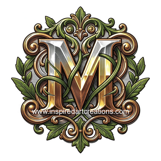 Elegant Letter M Heritage Monogram Vinyl Sticker | InspiredArtCreations