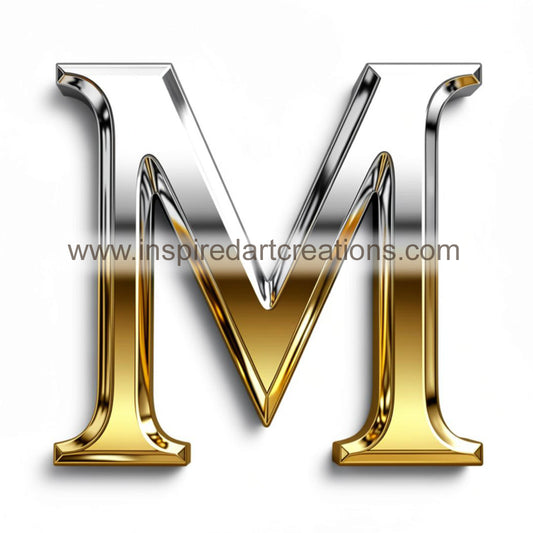 Elegant Letter M Gold & Silver Monogram Vinyl Sticker | InspiredArtCreations