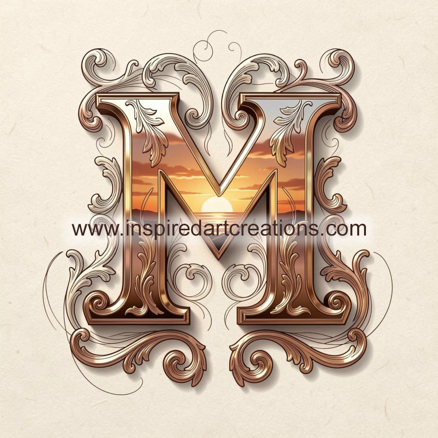 Elegant Letter M Sunset Monogram Vinyl Sticker | InspiredArtCreations
