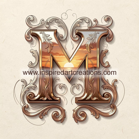 Elegant Letter M Sunset Monogram Vinyl Sticker | InspiredArtCreations