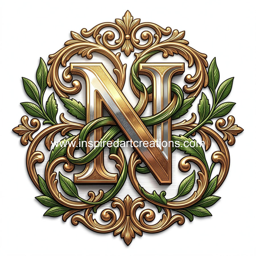 Elegant Letter N Heritage Monogram Vinyl Sticker | InspiredArtCreations