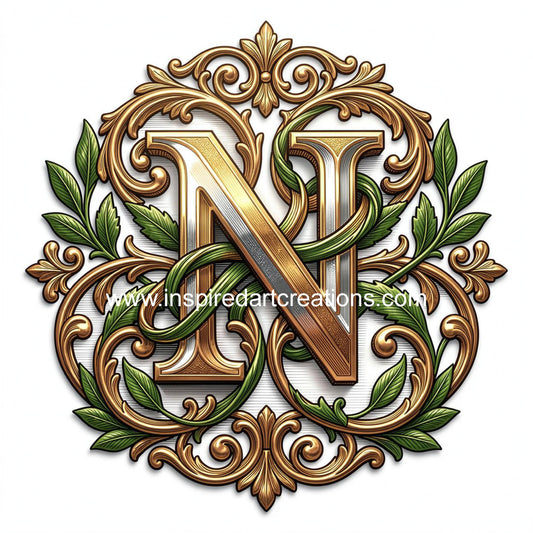 Elegant Letter N Heritage Monogram Vinyl Sticker | InspiredArtCreations