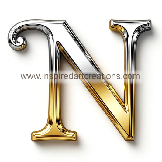 Elegant Letter N Gold & Silver Monogram Vinyl Sticker | InspiredArtCreations