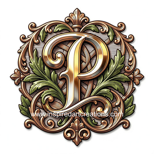 Elegant Letter P Heritage Monogram Vinyl Sticker | InspiredArtCreations