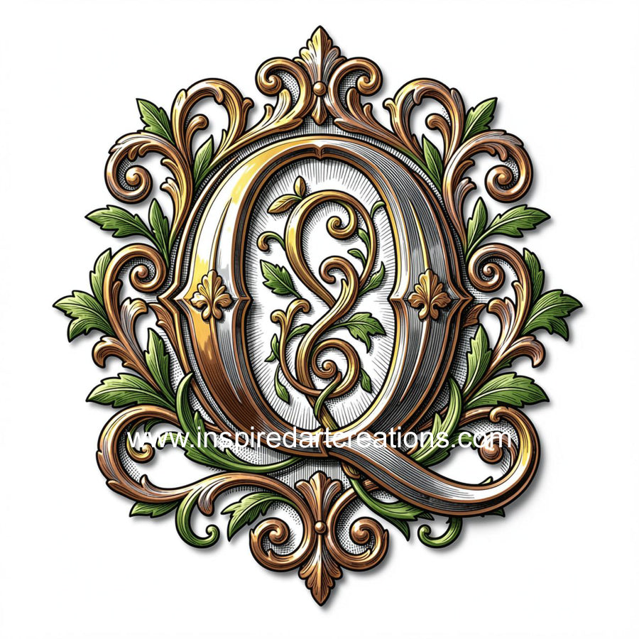 Elegant Letter Q Heritage Monogram Vinyl Sticker | InspiredArtCreations