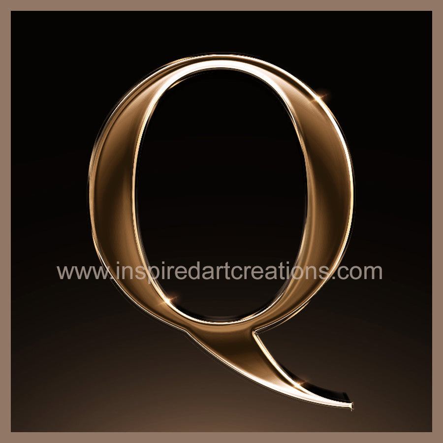 Letter Q Signature Gold Monogram Vinyl Sticker | InspiredArtCreations