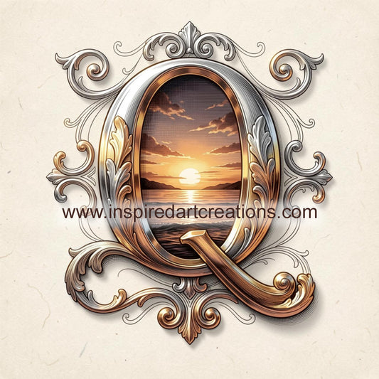 Elegant Letter Q Sunset Monogram Vinyl Sticker | InspiredArtCreations