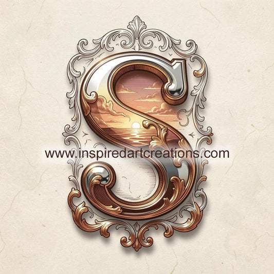 Elegant Letter S Sunset Monogram Vinyl Sticker | InspiredArtCreations