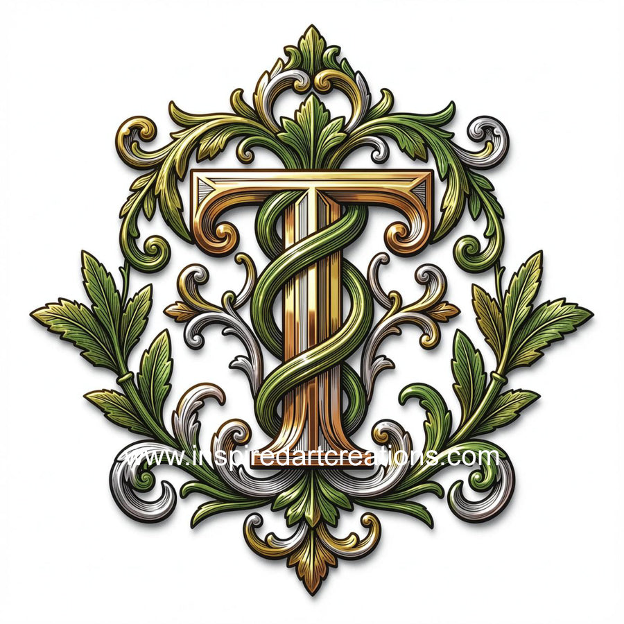 Elegant Letter T Heritage Monogram Vinyl Sticker | InspiredArtCreations