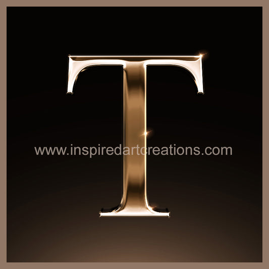 Letter T Signature Gold Monogram Vinyl Sticker | InspiredArtCreations