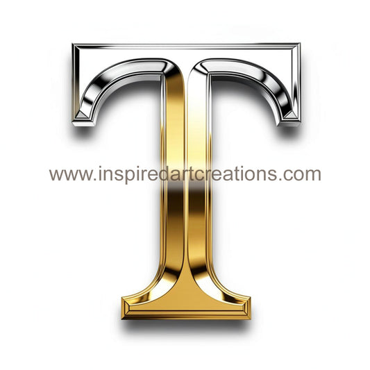 Elegant Letter T Gold & Silver Monogram Vinyl Sticker | InspiredArtCreations