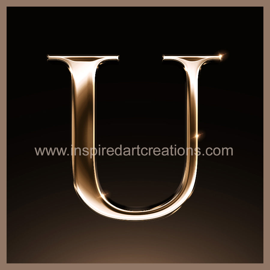 Letter U Signature Gold Monogram Vinyl Sticker | InspiredArtCreations