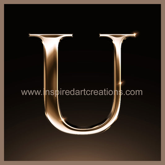 Letter U Signature Gold Monogram Vinyl Sticker | InspiredArtCreations