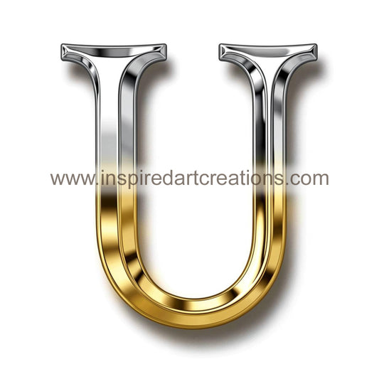 Elegant Letter U Gold & Silver Monogram Vinyl Sticker | InspiredArtCreations