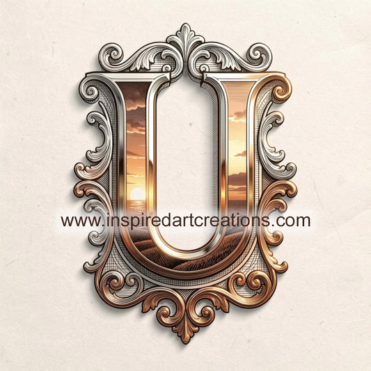 Elegant Letter U Sunset Monogram Vinyl Sticker | InspiredArtCreations