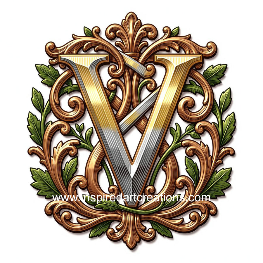 Elegant Letter V Heritage Monogram Vinyl Sticker | InspiredArtCreations