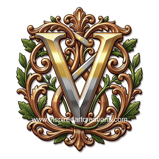 Elegant Letter V Heritage Monogram Vinyl Sticker | InspiredArtCreations