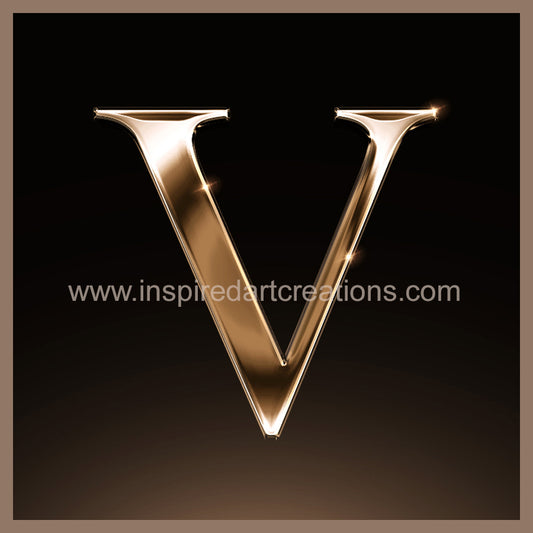 Letter V Signature Gold Monogram Vinyl Sticker | InspiredArtCreations