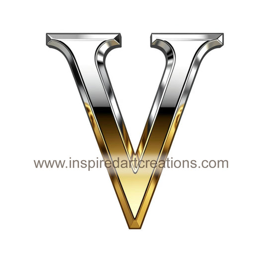 Elegant Letter V Gold & Silver Monogram Vinyl Sticker | InspiredArtCreations