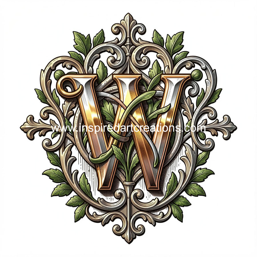 Elegant Letter W Heritage Monogram Vinyl Sticker | InspiredArtCreations