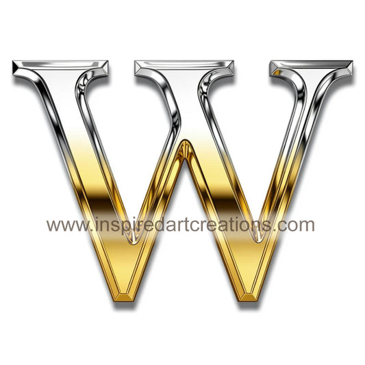 Elegant Letter W Gold & Silver Monogram Vinyl Sticker | InspiredArtCreations