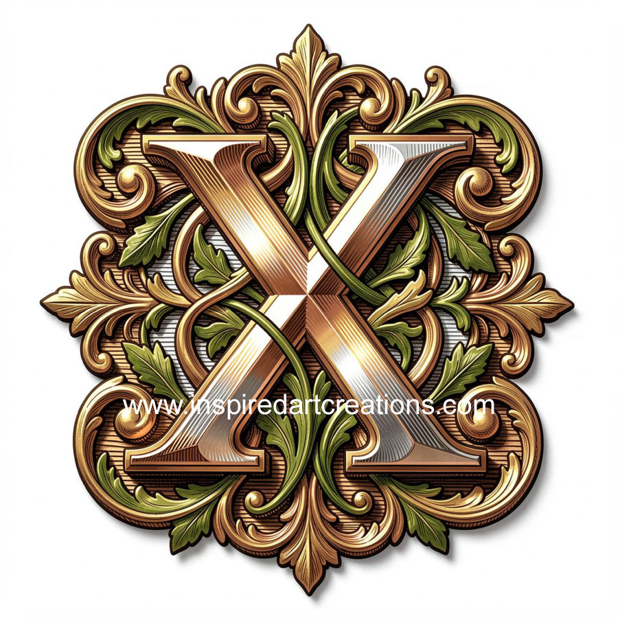 Elegant Letter X Heritage Monogram Vinyl Sticker | InspiredArtCreations