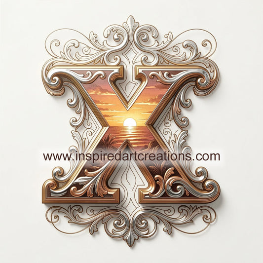 Elegant Letter X Sunset Monogram Vinyl Sticker | InspiredArtCreations